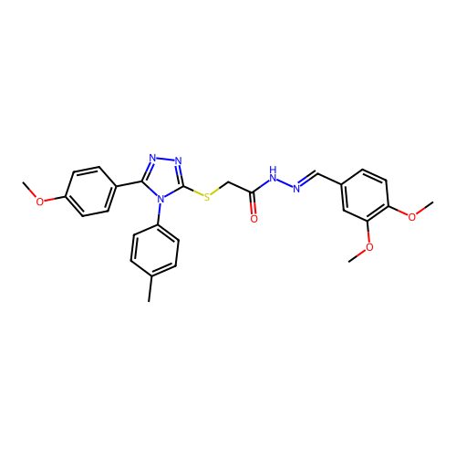 N'-[(E)-(3,4-dimethoxyphenyl)methylidene]-2-{[5-(4-methoxyphenyl)-4-(4-methylphenyl)-4H-1,2,4-triazol-3-yl]sulfanyl}acetohydrazide structure
