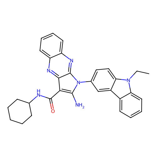 2-amino-N-cyclohexyl-1-(9-ethyl-9H-carbazol-3-yl)-1H-pyrrolo[2,3-b]quinoxaline-3-carboxamide structure
