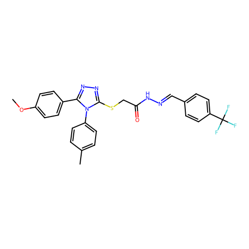 (E)-2-((5-(4-methoxyphenyl)-4-(p-tolyl)-4H-1,2,4-triazol-3-yl)thio)-N'-(4-(trifluoromethyl)benzylidene)acetohydrazide structure