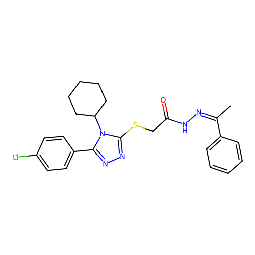 2-{[5-(4-chlorophenyl)-4-cyclohexyl-4H-1,2,4-triazol-3-yl]sulfanyl}-N'-[(1Z)-1-phenylethylidene]acetohydrazide structure