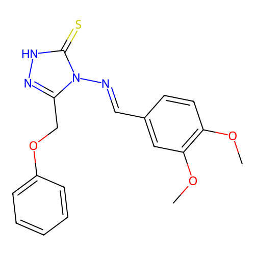 4-[(E)-(3,4-dimethoxyphenyl)methylideneamino]-3-(phenoxymethyl)-1H-1,2,4-triazole-5-thione structure