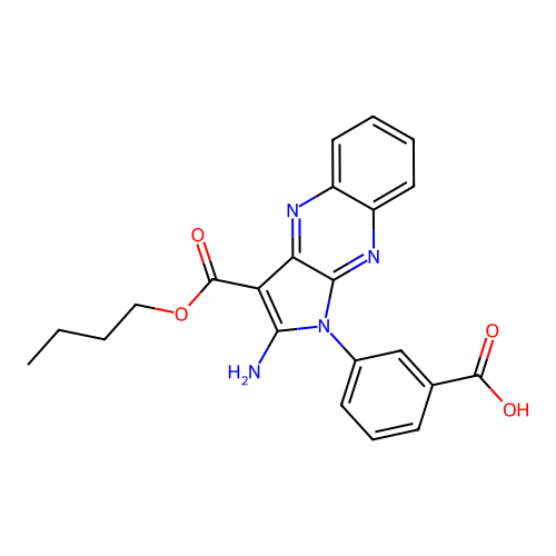 3-(2-amino-3-(butoxycarbonyl)-1H-pyrrolo[2,3-b]quinoxalin-1-yl)benzoic acid structure