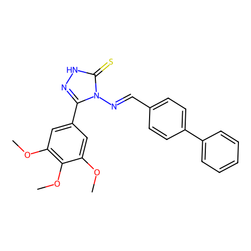 (E)-4-(([1,1'-biphenyl]-4-ylmethylene)amino)-5-(3,4,5-trimethoxyphenyl)-4H-1,2,4-triazole-3-thiol structure