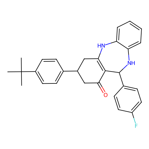 3-(4-tert-butylphenyl)-11-(4-fluorophenyl)-3,4,10,11-tetrahydro-2H-dibenzo[b,e][1,4]diazepin-1-ol structure