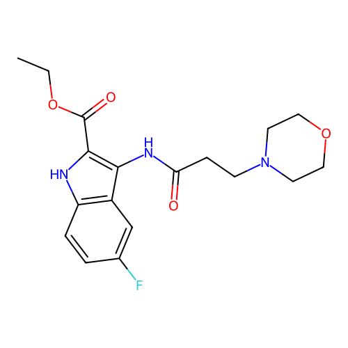 ethyl 5-fluoro-3-{[3-(morpholin-4-yl)propanoyl]amino}-1H-indole-2-carboxylate structure