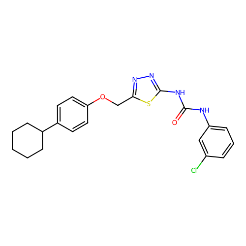 1-(3-Chlorophenyl)-3-{5-[(4-cyclohexylphenoxy)methyl]-1,3,4-thiadiazol-2-yl}urea structure