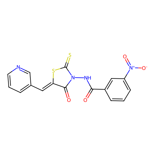 (Z)-3-nitro-N-(4-oxo-5-(pyridin-3-ylmethylene)-2-thioxothiazolidin-3-yl)benzamide structure