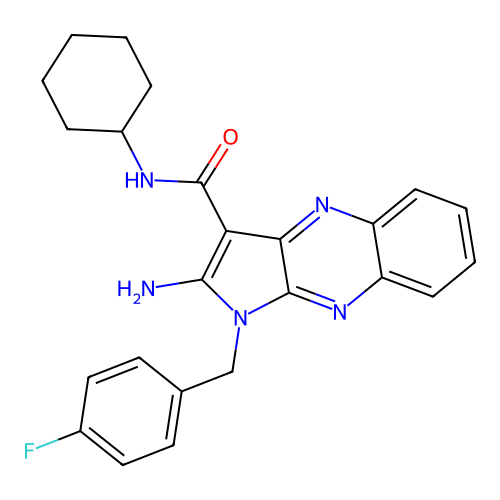 2-amino-N-cyclohexyl-1-(4-fluorobenzyl)-1H-pyrrolo[2,3-b]quinoxaline-3-carboxamide structure