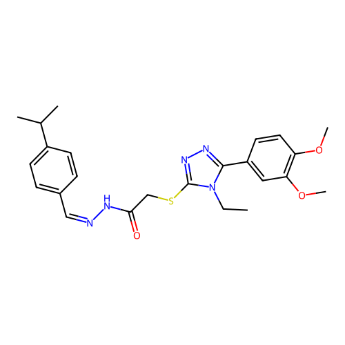 (Z)-2-((5-(3,4-dimethoxyphenyl)-4-ethyl-4H-1,2,4-triazol-3-yl)thio)-N'-(4-isopropylbenzylidene)acetohydrazide structure