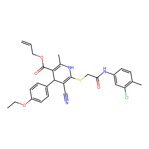 allyl 6-((2-((3-chloro-4-methylphenyl)amino)-2-oxoethyl)thio)-5-cyano-4-(4-ethoxyphenyl)-2-methyl-1,4-dihydropyridine-3-carboxylate structure