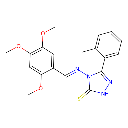 (E)-5-(o-tolyl)-4-((2,4,5-trimethoxybenzylidene)amino)-4H-1,2,4-triazole-3-thiol structure
