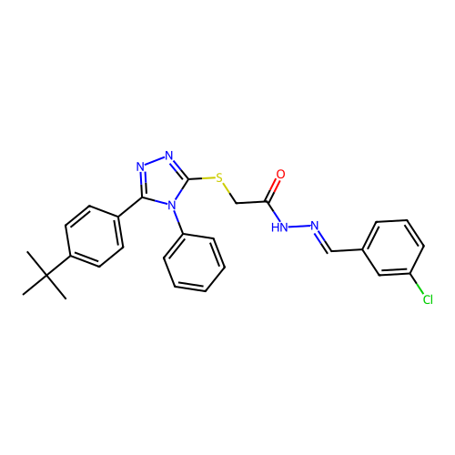 2-{[5-(4-tert-butylphenyl)-4-phenyl-4H-1,2,4-triazol-3-yl]sulfanyl}-N'-[(E)-(3-chlorophenyl)methylidene]acetohydrazide structure