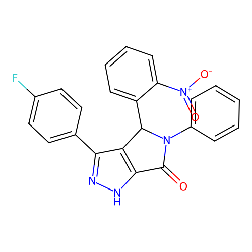 3-(4-fluorophenyl)-4-(2-nitrophenyl)-5-phenyl-1,4-dihydropyrrolo[3,4-c]pyrazol-6-one structure