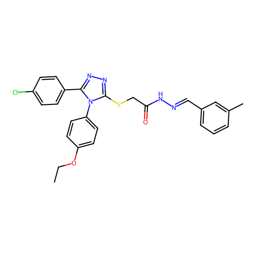 2-{[5-(4-chlorophenyl)-4-(4-ethoxyphenyl)-4H-1,2,4-triazol-3-yl]sulfanyl}-N'-[(E)-(3-methylphenyl)methylidene]acetohydrazide structure