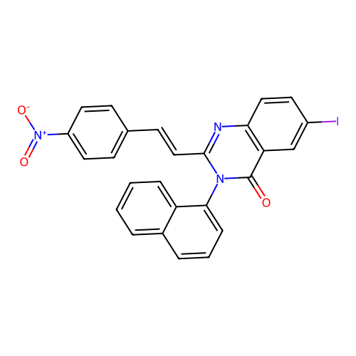 6-iodo-3-(naphthalen-1-yl)-2-[(E)-2-(4-nitrophenyl)ethenyl]quinazolin-4(3H)-one structure