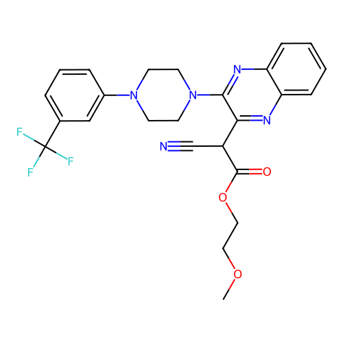 2-methoxyethyl 2-cyano-2-[3-[4-[3-(trifluoromethyl)phenyl]piperazin-1-yl]quinoxalin-2-yl]acetate structure