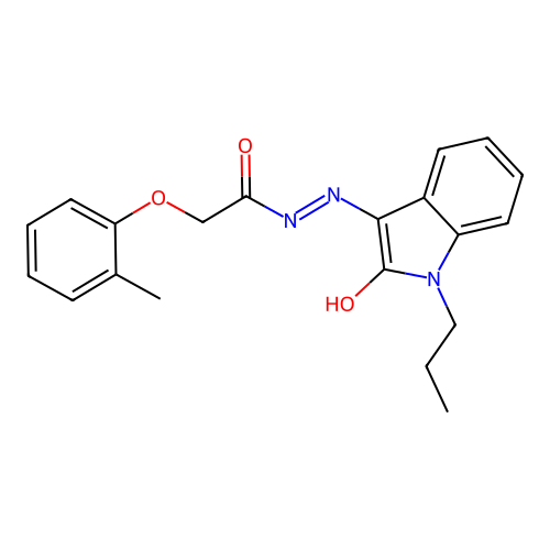 (Z)-N'-(2-oxo-1-propylindolin-3-ylidene)-2-(o-tolyloxy)acetohydrazide structure