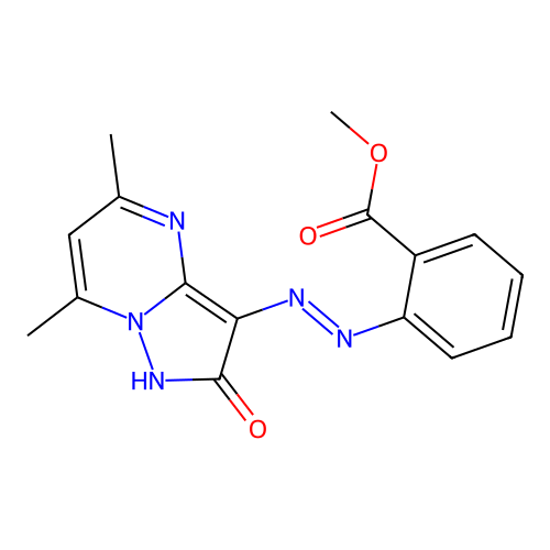 (E)-methyl 2-((2-hydroxy-5,7-dimethylpyrazolo[1,5-a]pyrimidin-3-yl)diazenyl)benzoate structure