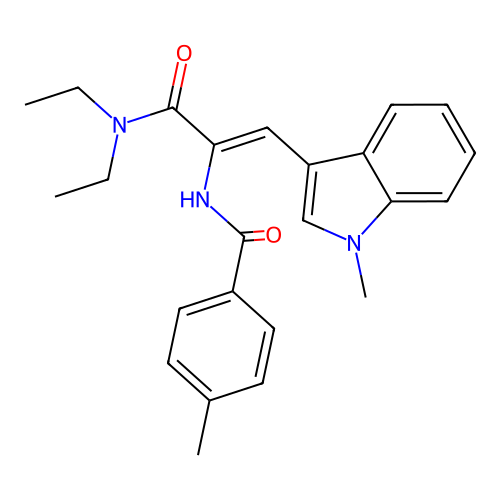 N-[(Z)-3-(diethylamino)-1-(1-methylindol-3-yl)-3-oxoprop-1-en-2-yl]-4-methylbenzamide structure