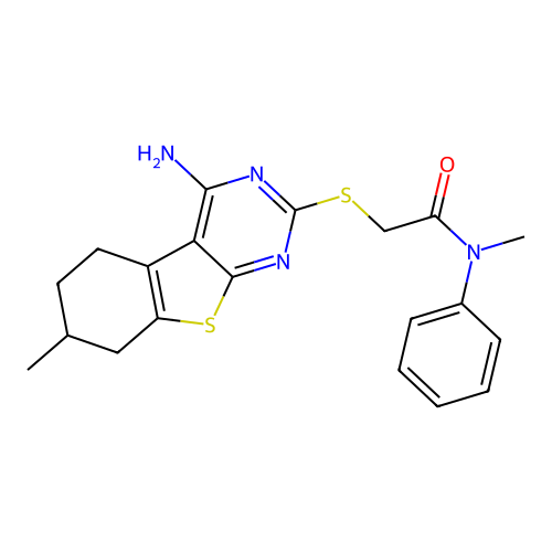2-((4-amino-7-methyl-5,6,7,8-tetrahydrobenzo[4,5]thieno[2,3-d]pyrimidin-2-yl)thio)-N-methyl-N-phenylacetamide structure