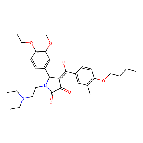 (4E)-4-[(4-butoxy-3-methylphenyl)-hydroxymethylidene]-1-(2-diethylaminoethyl)-5-(4-ethoxy-3-methoxyphenyl)pyrrolidine-2,3-dione structure