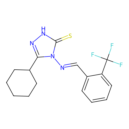 3-cyclohexyl-4-[(E)-[2-(trifluoromethyl)phenyl]methylideneamino]-1H-1,2,4-triazole-5-thione structure