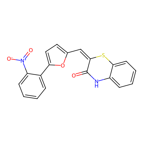 (E)-2-((5-(2-nitrophenyl)furan-2-yl)methylene)-2H-benzo[b][1,4]thiazin-3(4H)-one structure