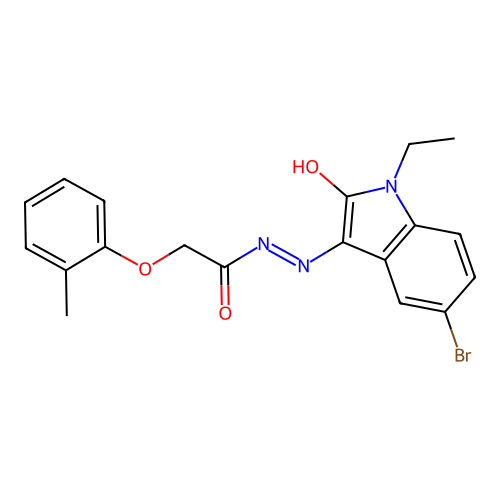 (Z)-N'-(5-bromo-1-ethyl-2-oxoindolin-3-ylidene)-2-(o-tolyloxy)acetohydrazide structure