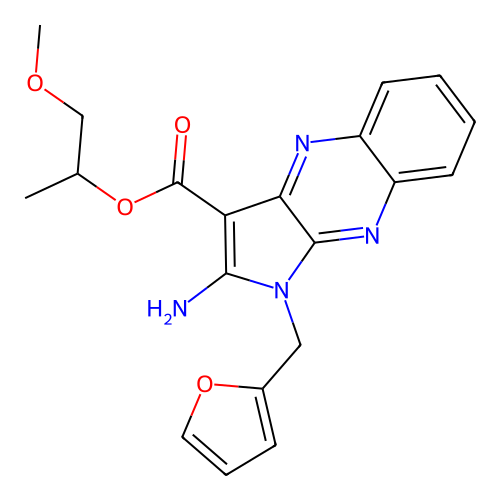 1-methoxypropan-2-yl 2-amino-1-(furan-2-ylmethyl)-1H-pyrrolo[2,3-b]quinoxaline-3-carboxylate structure