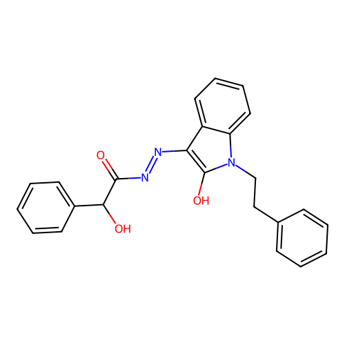 (E)-2-hydroxy-N'-(2-oxo-1-phenethylindolin-3-ylidene)-2-phenylacetohydrazide structure