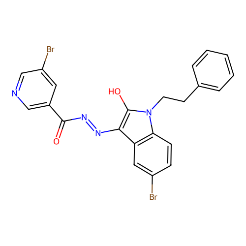 5-bromo-N'-[(3Z)-5-bromo-2-oxo-1-(2-phenylethyl)-1,2-dihydro-3H-indol-3-ylidene]pyridine-3-carbohydrazide structure