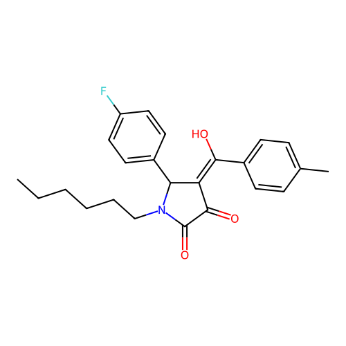 (4E)-5-(4-fluorophenyl)-1-hexyl-4-[hydroxy(4-methylphenyl)methylidene]pyrrolidine-2,3-dione structure