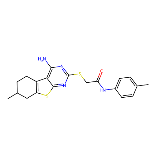 2-((4-amino-7-methyl-5,6,7,8-tetrahydrobenzo[4,5]thieno[2,3-d]pyrimidin-2-yl)thio)-N-(p-tolyl)acetamide structure