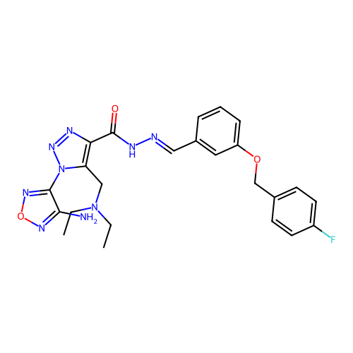 (E)-1-(4-amino-1,2,5-oxadiazol-3-yl)-5-((diethylamino)methyl)-N'-(3-((4-fluorobenzyl)oxy)benzylidene)-1H-1,2,3-triazole-4-carbohydrazide structure