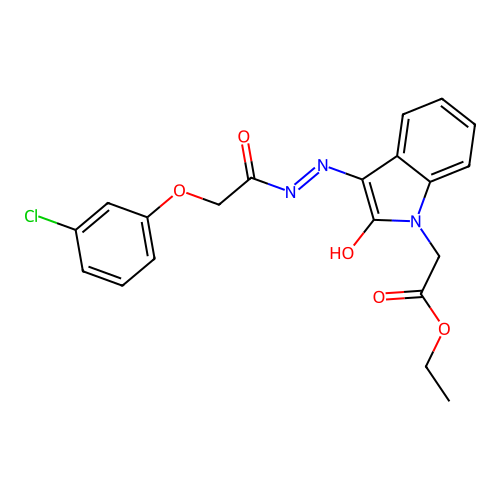 (E)-ethyl 2-(3-(2-(2-(3-chlorophenoxy)acetyl)hydrazono)-2-oxoindolin-1-yl)acetate structure