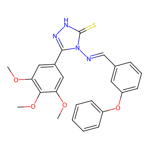 (E)-4-((3-phenoxybenzylidene)amino)-5-(3,4,5-trimethoxyphenyl)-4H-1,2,4-triazole-3-thiol structure