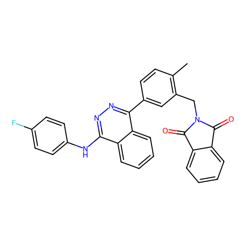 2-(5-(4-((4-fluorophenyl)amino)phthalazin-1-yl)-2-methylbenzyl)isoindoline-1,3-dione structure
