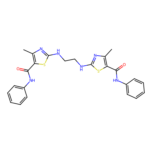 2,2'-(ethane-1,2-diylbis(azanediyl))bis(4-methyl-N-phenylthiazole-5-carboxamide) structure