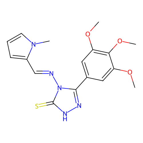 (E)-4-(((1-methyl-1H-pyrrol-2-yl)methylene)amino)-5-(3,4,5-trimethoxyphenyl)-4H-1,2,4-triazole-3-thiol structure