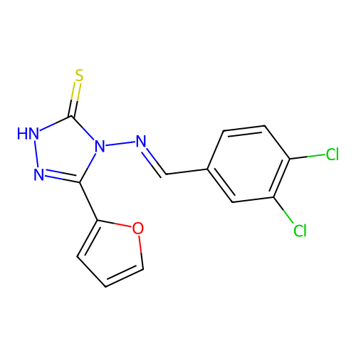 (E)-4-((3,4-dichlorobenzylidene)amino)-5-(furan-2-yl)-4H-1,2,4-triazole-3-thiol structure