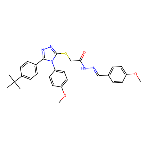 2-{[5-(4-tert-butylphenyl)-4-(4-methoxyphenyl)-4H-1,2,4-triazol-3-yl]sulfanyl}-N'-[(E)-(4-methoxyphenyl)methylidene]acetohydrazide structure