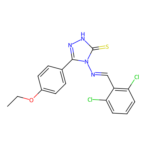 (E)-4-((2,6-dichlorobenzylidene)amino)-5-(4-ethoxyphenyl)-4H-1,2,4-triazole-3-thiol structure