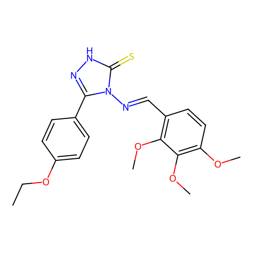 (E)-5-(4-ethoxyphenyl)-4-((2,3,4-trimethoxybenzylidene)amino)-4H-1,2,4-triazole-3-thiol structure