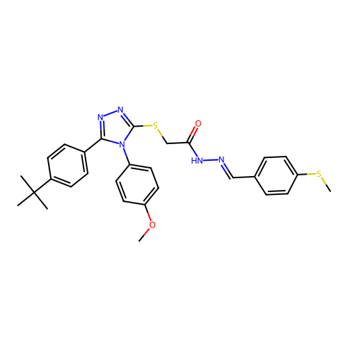 2-{[5-(4-tert-butylphenyl)-4-(4-methoxyphenyl)-4H-1,2,4-triazol-3-yl]sulfanyl}-N'-{(E)-[4-(methylsulfanyl)phenyl]methylidene}acetohydrazide structure