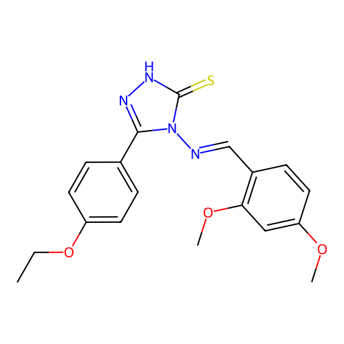 (E)-4-((2,4-dimethoxybenzylidene)amino)-5-(4-ethoxyphenyl)-4H-1,2,4-triazole-3-thiol structure