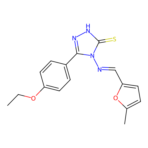 (E)-5-(4-ethoxyphenyl)-4-(((5-methylfuran-2-yl)methylene)amino)-4H-1,2,4-triazole-3-thiol structure