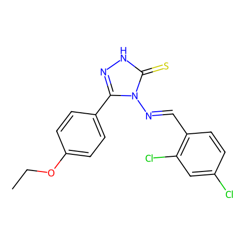 (E)-4-((2,4-dichlorobenzylidene)amino)-5-(4-ethoxyphenyl)-4H-1,2,4-triazole-3-thiol structure