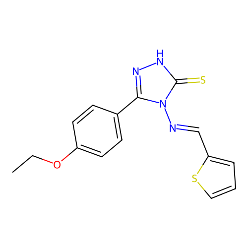(E)-5-(4-ethoxyphenyl)-4-((thiophen-2-ylmethylene)amino)-4H-1,2,4-triazole-3-thiol structure