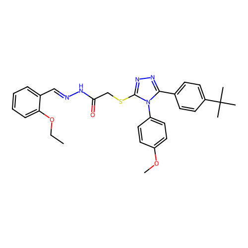 2-{[5-(4-tert-butylphenyl)-4-(4-methoxyphenyl)-4H-1,2,4-triazol-3-yl]sulfanyl}-N'-[(E)-(2-ethoxyphenyl)methylidene]acetohydrazide structure