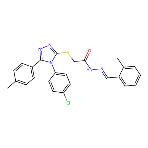 2-{[4-(4-chlorophenyl)-5-(4-methylphenyl)-4H-1,2,4-triazol-3-yl]sulfanyl}-N'-[(E)-(2-methylphenyl)methylidene]acetohydrazide structure